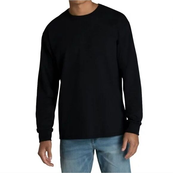 Fruit of the Loom Men's Black Crewneck Long Sleeve Pullover Tee - Picture 1 of 12